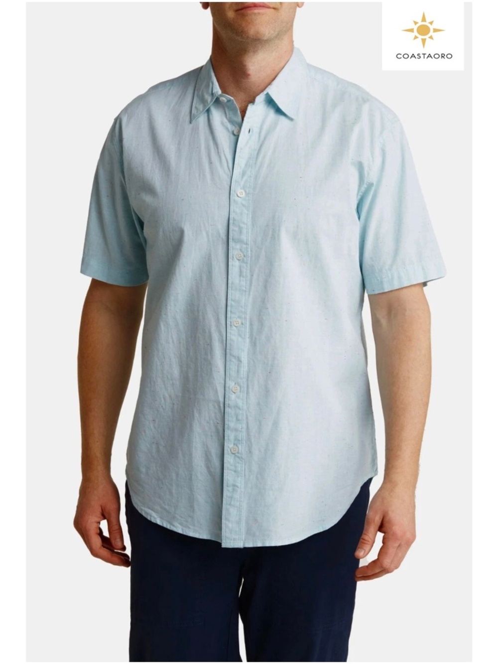 COASTAORO NWT COLORAS S/S MULTI SLUB COTTON TURQUOISE BUTTON-UP SHIRT. SIZE XL